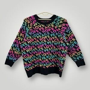 Torrid Sweater Womens 4 4X Rainbow Peace Hope Love Pullover Crewneck Knit Bold